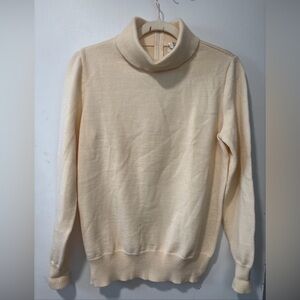 Lilli Ann Knits Vintage Wool Turtleneck Sweater Zip Cream Size 10